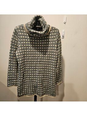 Fat Face Women's Turtleneck Long Sleeved  Tunic Sweater, Blue Ivory, Size 6